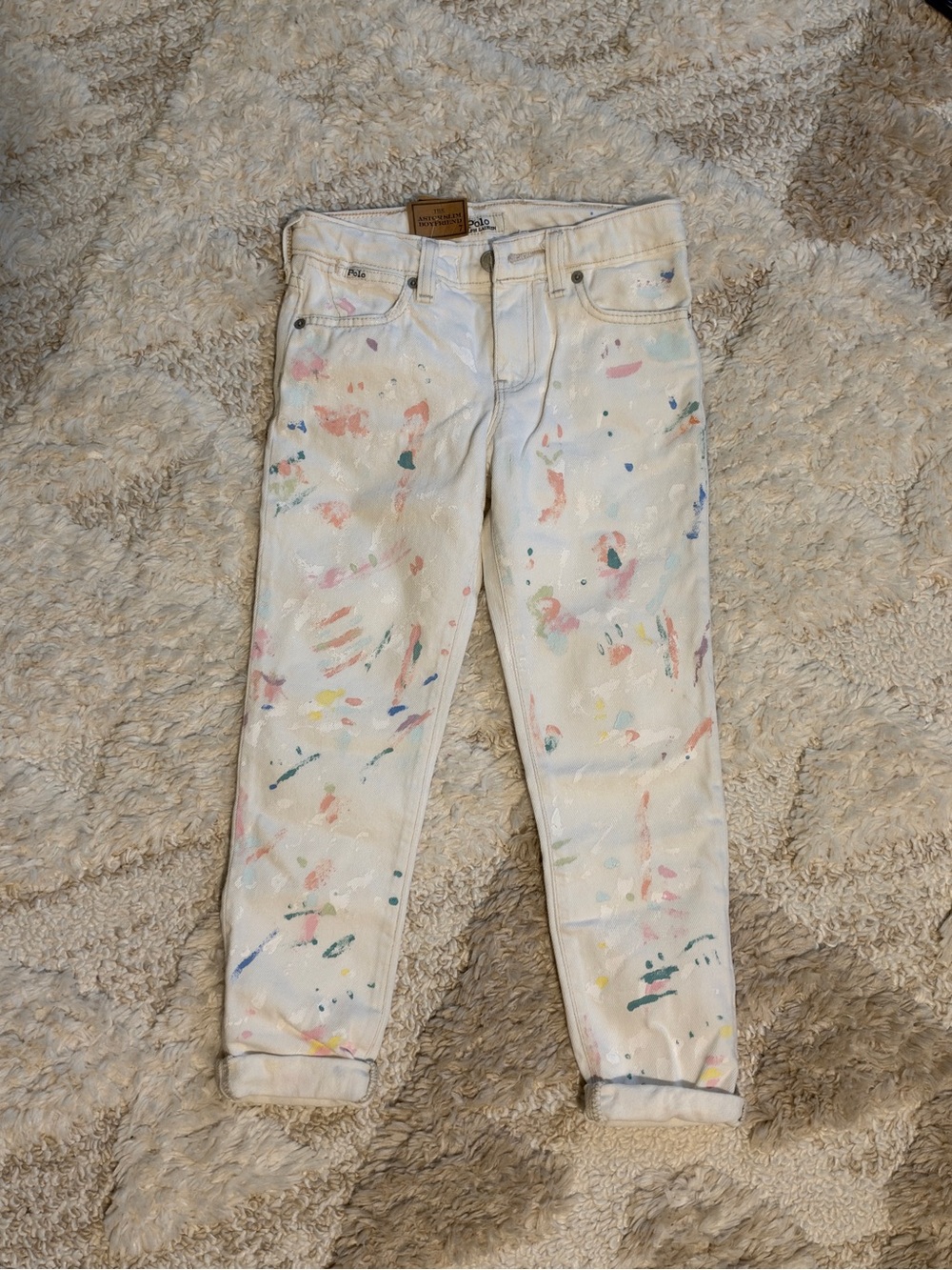 Polo Ralph Lauren White Slim Jeans with Pastel Paint-Splatter - NWT